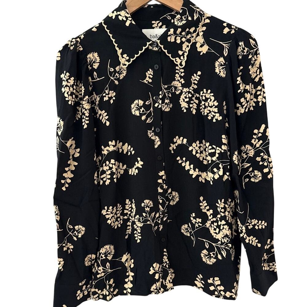 ba&sh Selym Floral Print Button Up Lady Shirt Black & Cream Size Small - Picture 5 of 12